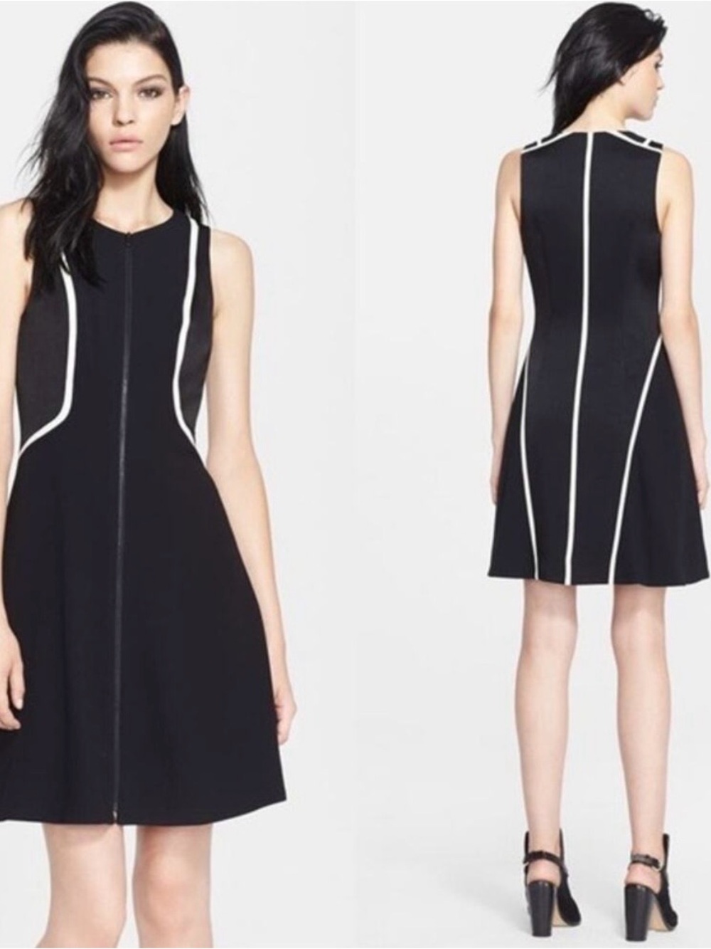 rag & bone Andrea Full Zip Front Black Dress with White Piping